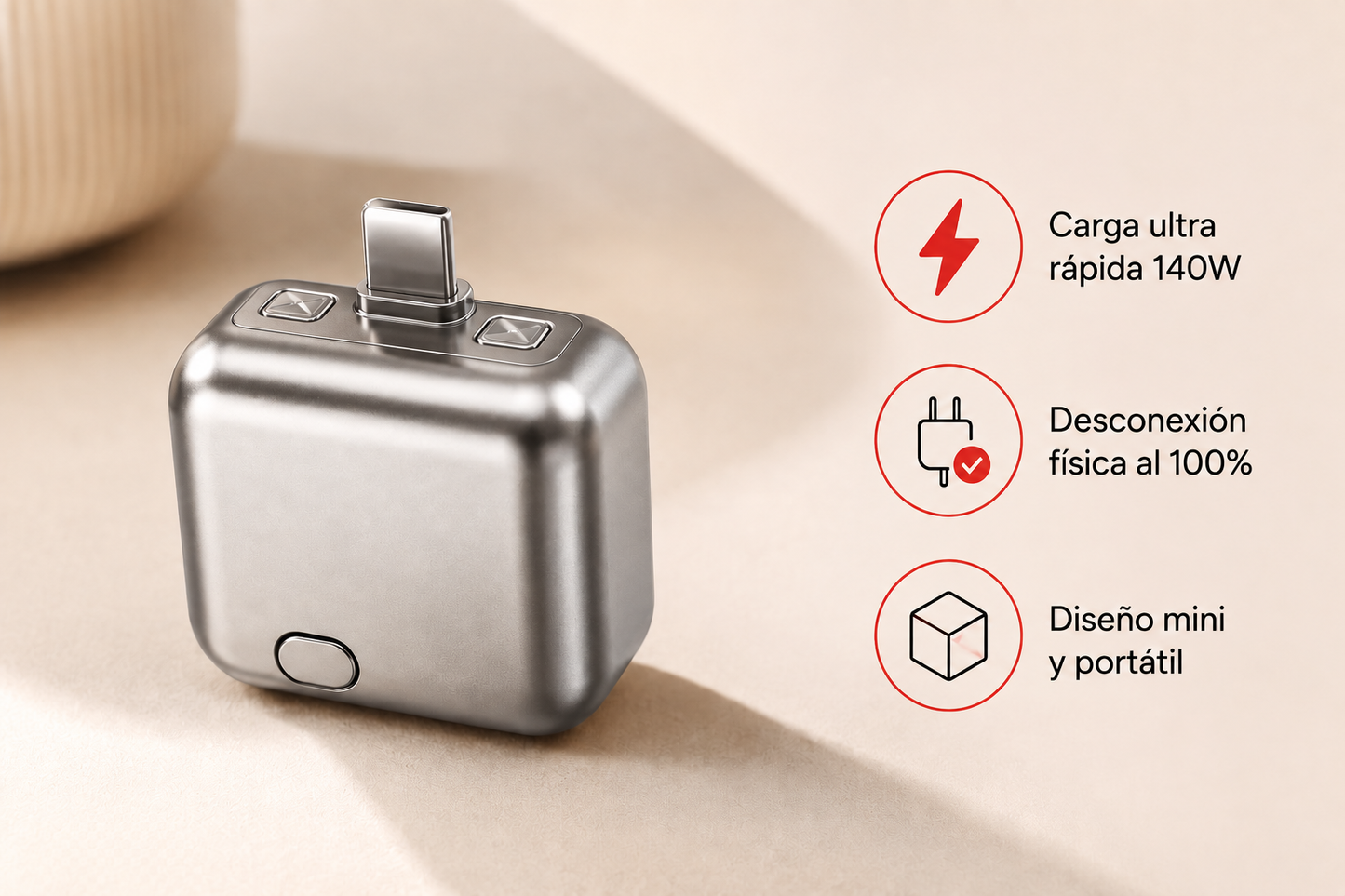 Adaptador de Carga Rápida 140W con Desconexión Automática Type-C