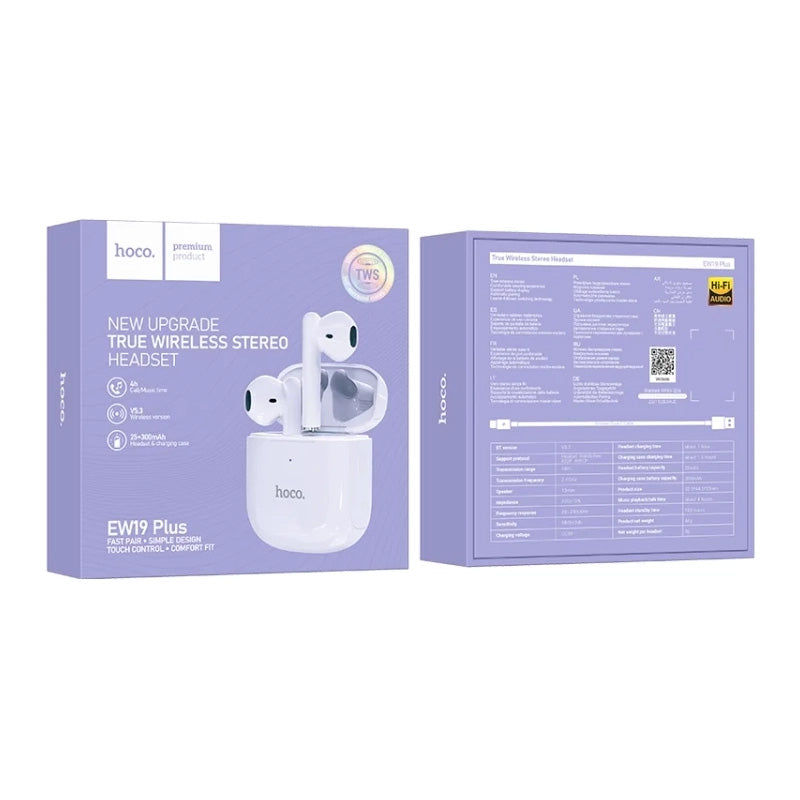 AUDIFONOS HOCO EW19 PLUS BLUETOOTH TWS MORADO