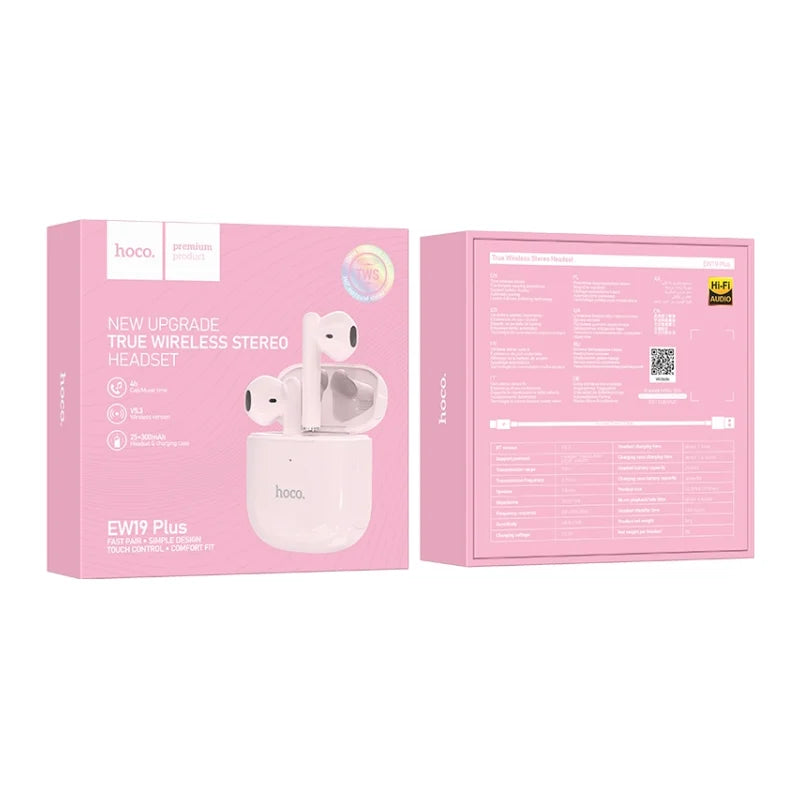 Audífonos Inalámbricos Bluetooth 5.3v Touch Tws Hoco Ew19 Plus Rosado