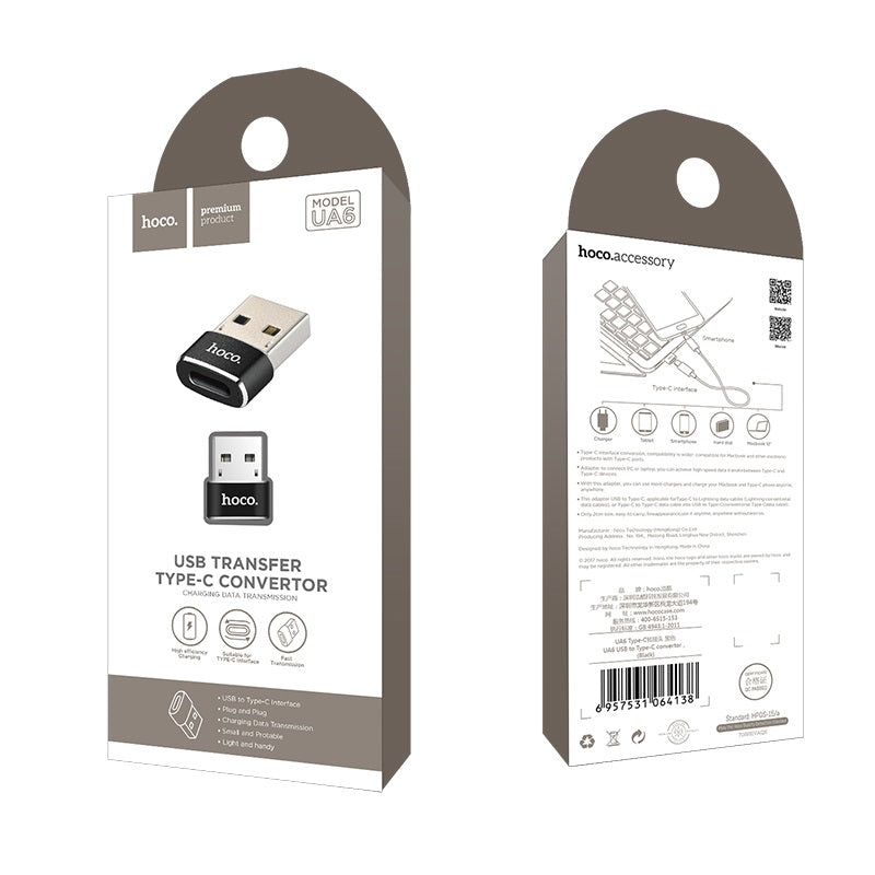 Adaptador convertidor de transferencia de datos y carga USB-A a Tipo-C «UA6»